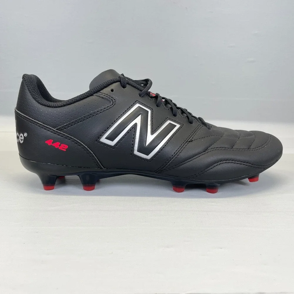 New Balance 442 V2 Team FG Soccer Cleats Mens Size 8.5 2E Black Leather Shoes